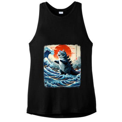 Catzilla Cat Japanese Art Funny Cat Adventure Ladies PosiCharge Tri-Blend Wicking Tank