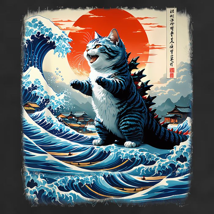Catzilla Cat Japanese Art Funny Cat Adventure Cool Comfort Performance Bucket Hat