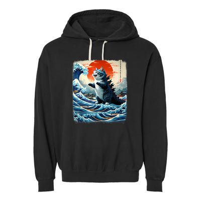 Catzilla Cat Japanese Art Funny Cat Adventure Garment-Dyed Fleece Hoodie
