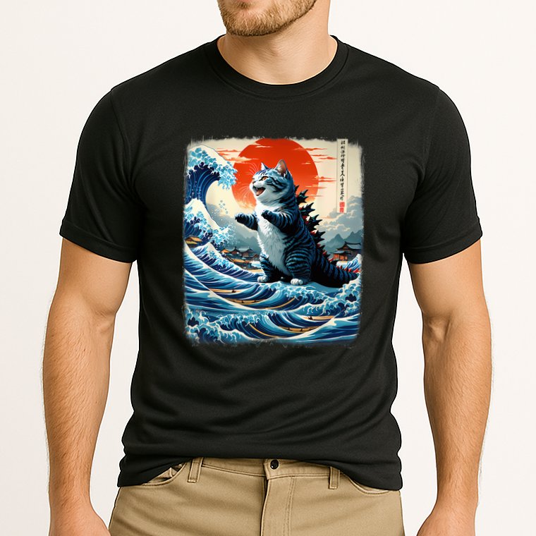 Catzilla Cat Japanese Art Funny Cat Adventure Performance Shirt