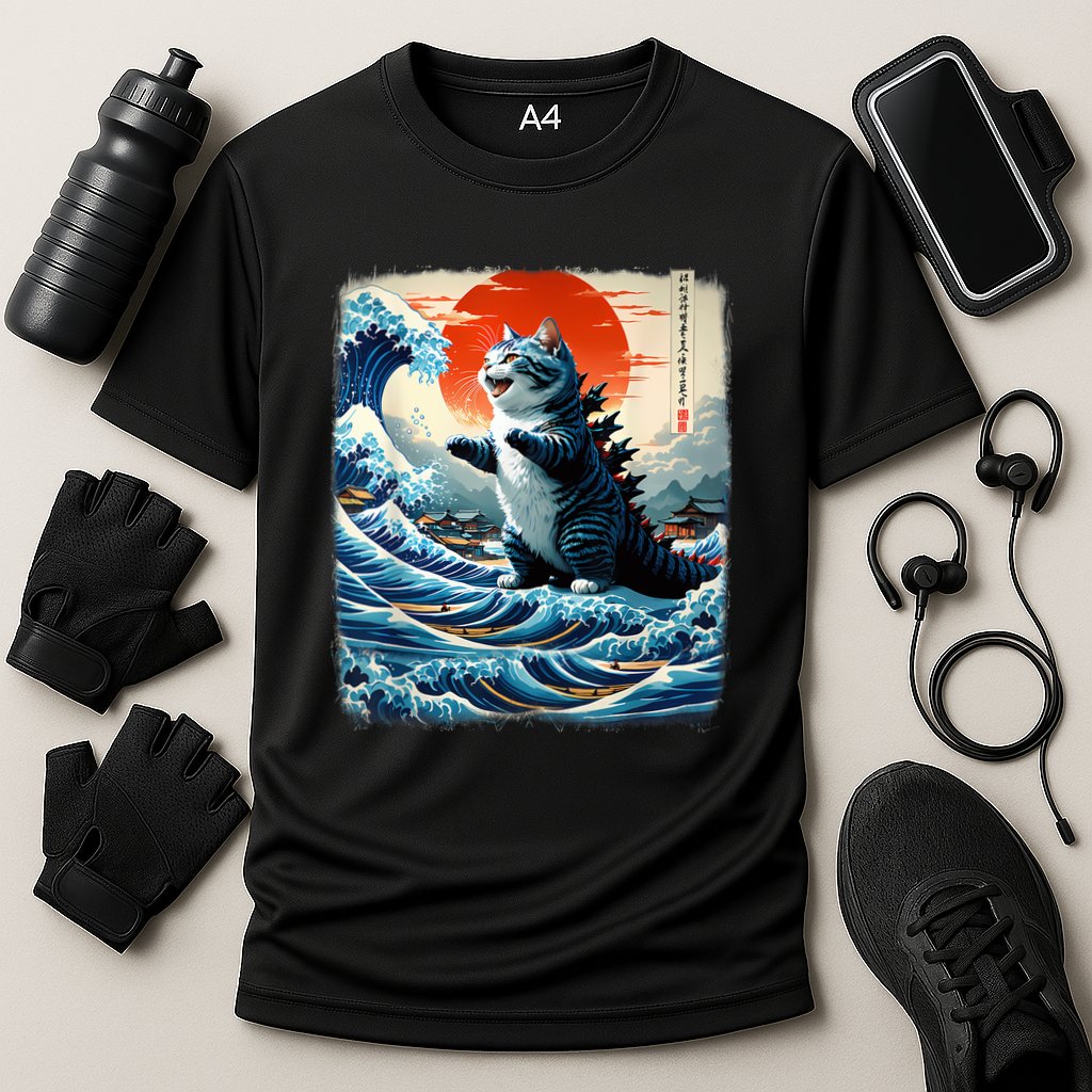 Catzilla Cat Japanese Art Funny Cat Adventure Performance Shirt