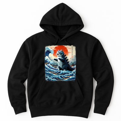 Catzilla Cat Japanese Art Funny Cat Adventure Hoodie