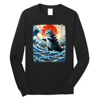 Catzilla Cat Japanese Art Funny Cat Adventure Long Sleeve Shirt