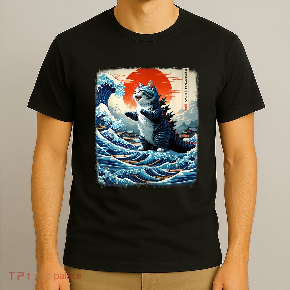 Catzilla Cat Japanese Art Funny Cat Adventure T-Shirt