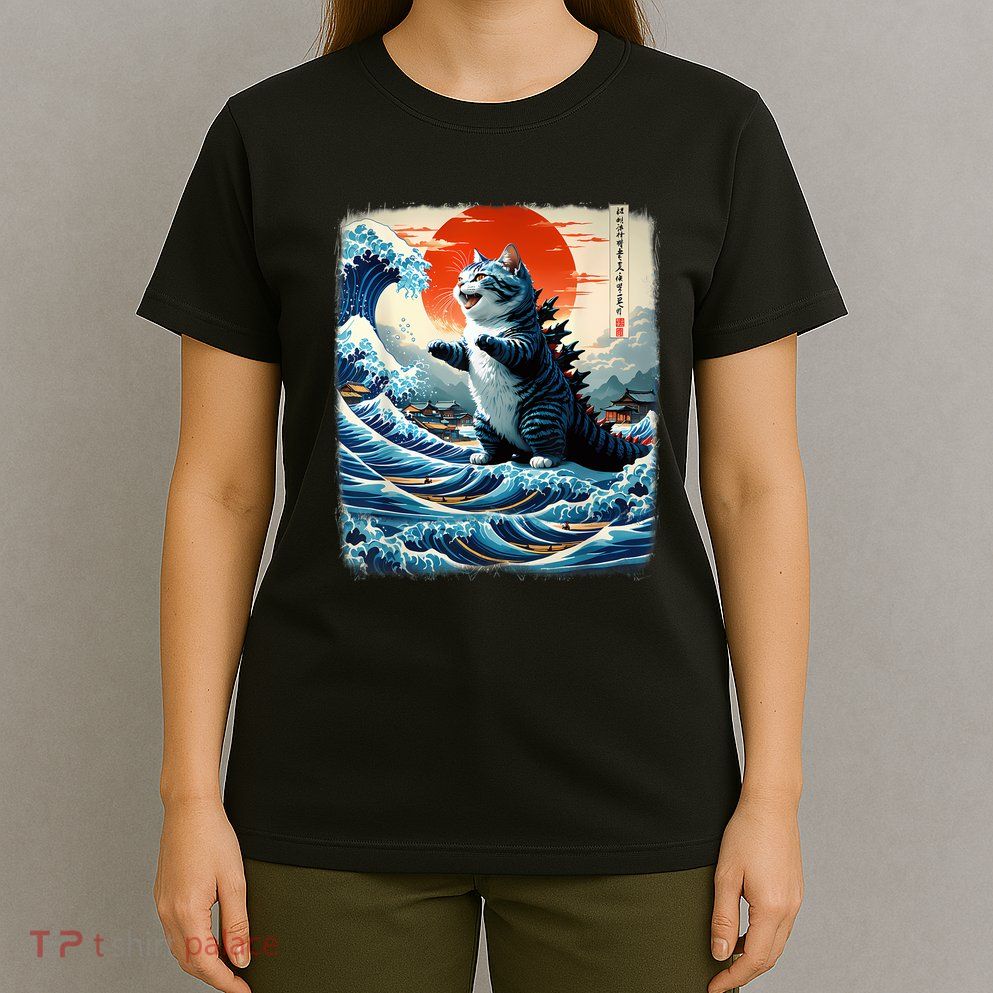 Catzilla Cat Japanese Art Funny Cat Adventure T-Shirt
