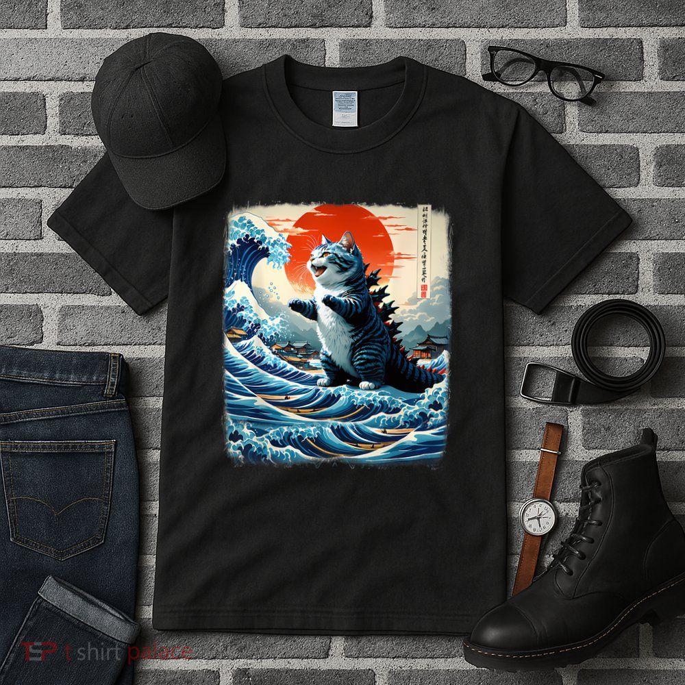Catzilla Cat Japanese Art Funny Cat Adventure Tall T-Shirt