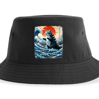 Catzilla Cat Japanese Art Funny Cat Adventure Sustainable Bucket Hat