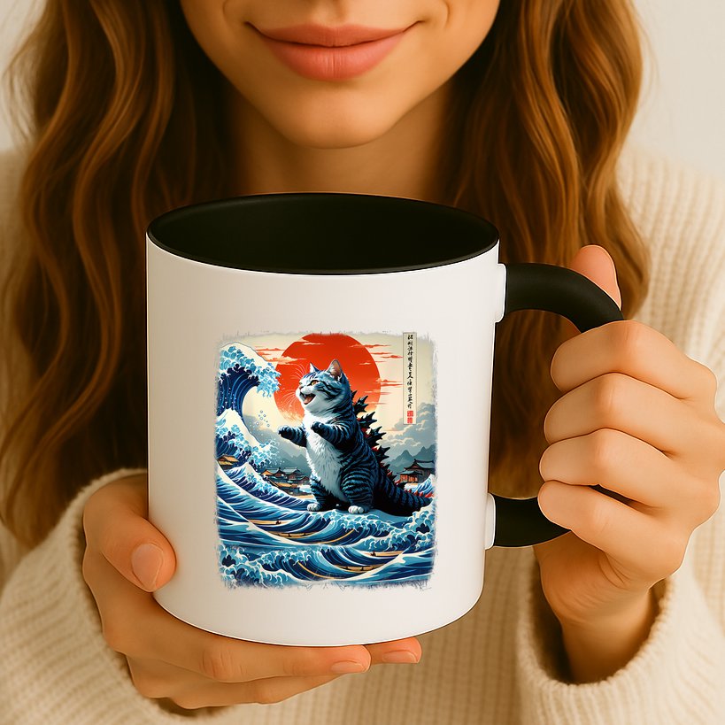 Catzilla Cat Japanese Art Funny Cat Adventure Mug
