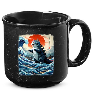 Catzilla Cat Japanese Art Funny Cat Adventure 15oz Campfire Ceramic Mug