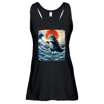 Catzilla Cat Japanese Art Funny Cat Adventure Ladies Essential Flowy Tank