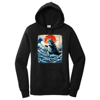 Catzilla Cat Japanese Art Funny Cat Adventure Women's Pullover Hoodie