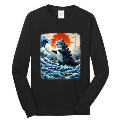 Catzilla Cat Japanese Art Funny Cat Adventure Tall Long Sleeve T-Shirt