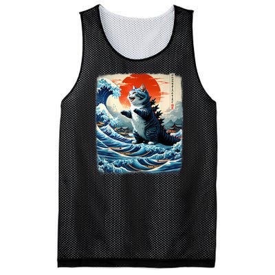 Catzilla Cat Japanese Art Funny Cat Adventure Mesh Reversible Basketball Jersey Tank