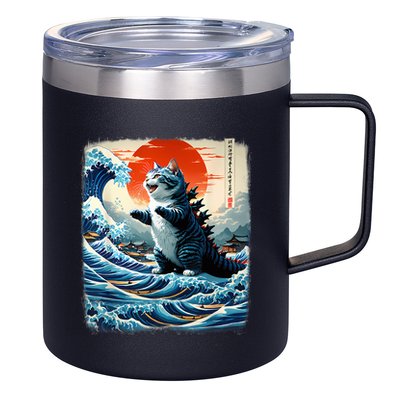 Catzilla Cat Japanese Art Funny Cat Adventure 12oz Stainless Steel Coffee Mug