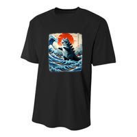 Catzilla Cat Japanese Art Funny Cat Adventure Youth Performance Sprint T-Shirt