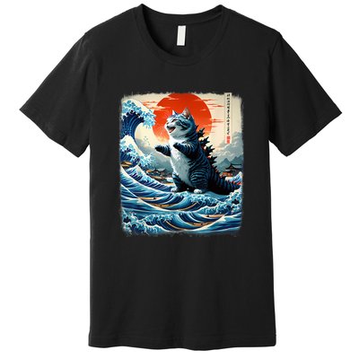 Catzilla Cat Japanese Art Funny Cat Adventure Premium T-Shirt