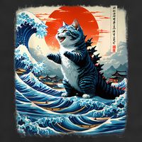 Catzilla Cat Japanese Art Funny Cat Adventure 25L Jumbo Tote