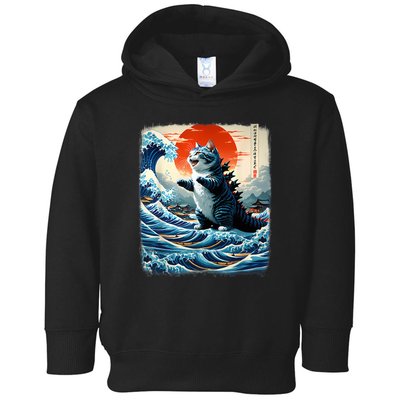 Catzilla Cat Japanese Art Funny Cat Adventure Toddler Hoodie