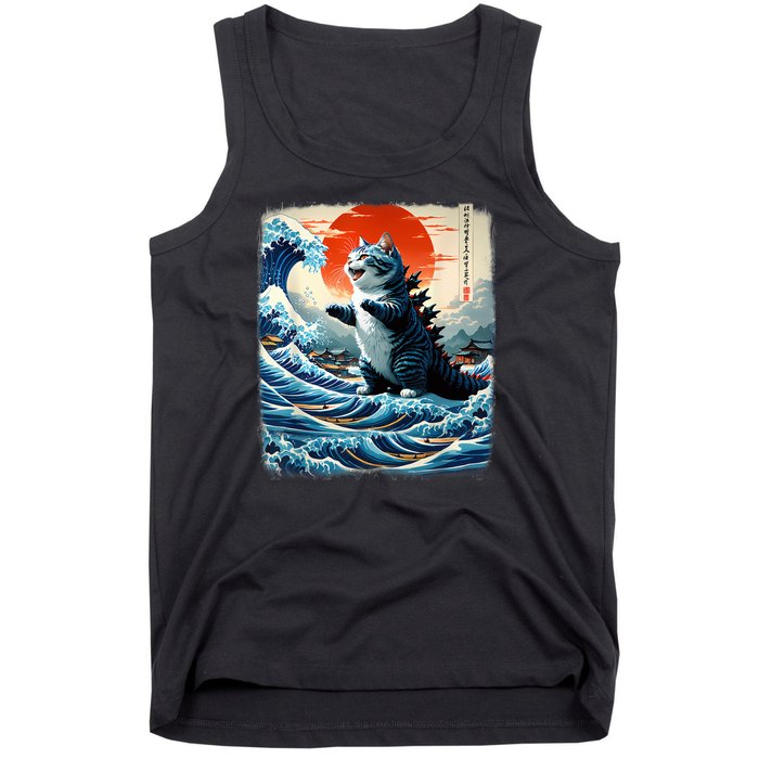 Catzilla Cat Japanese Art Funny Cat Adventure Tank Top