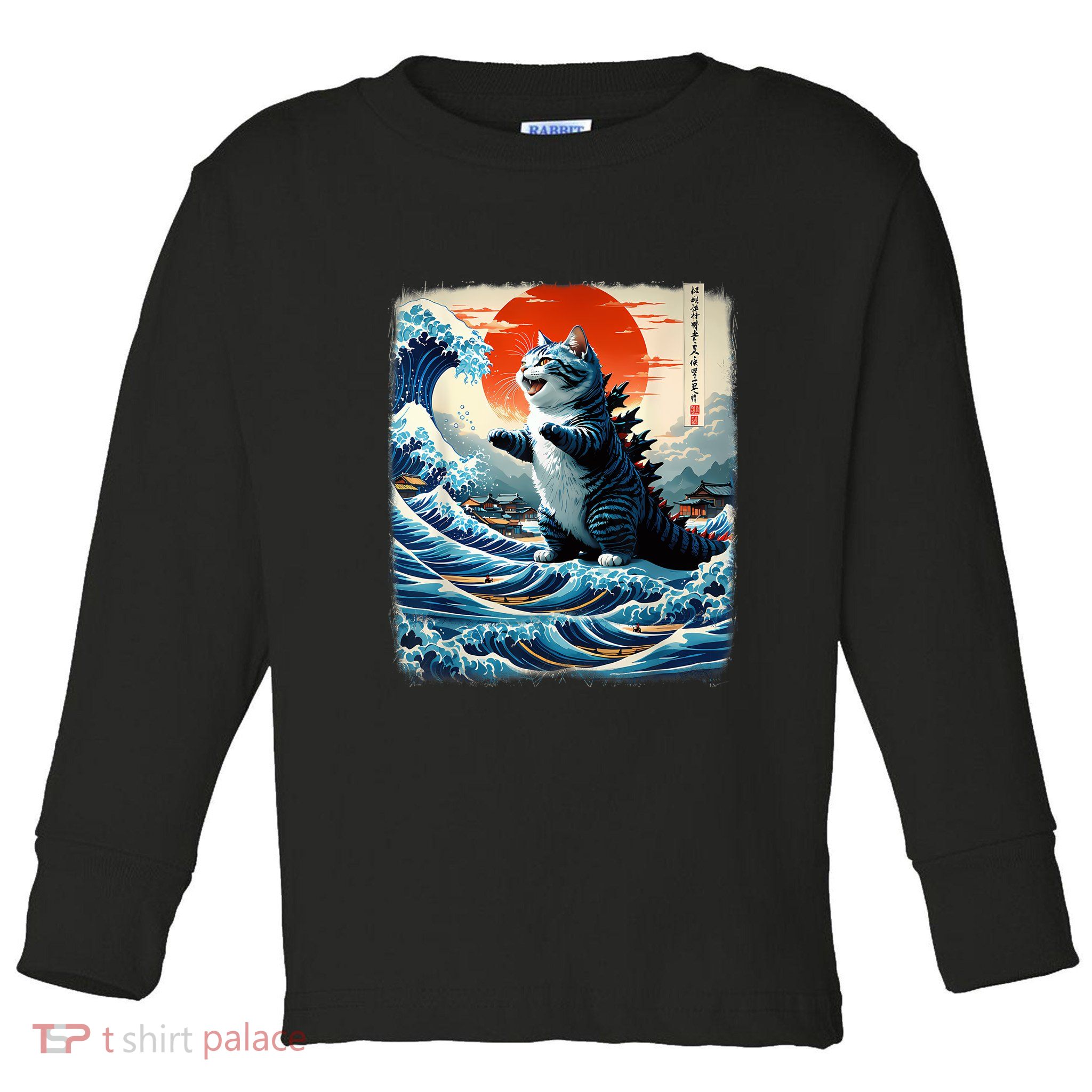 Catzilla Cat Japanese Art Funny Cat Adventure Toddler Long Sleeve Shirt