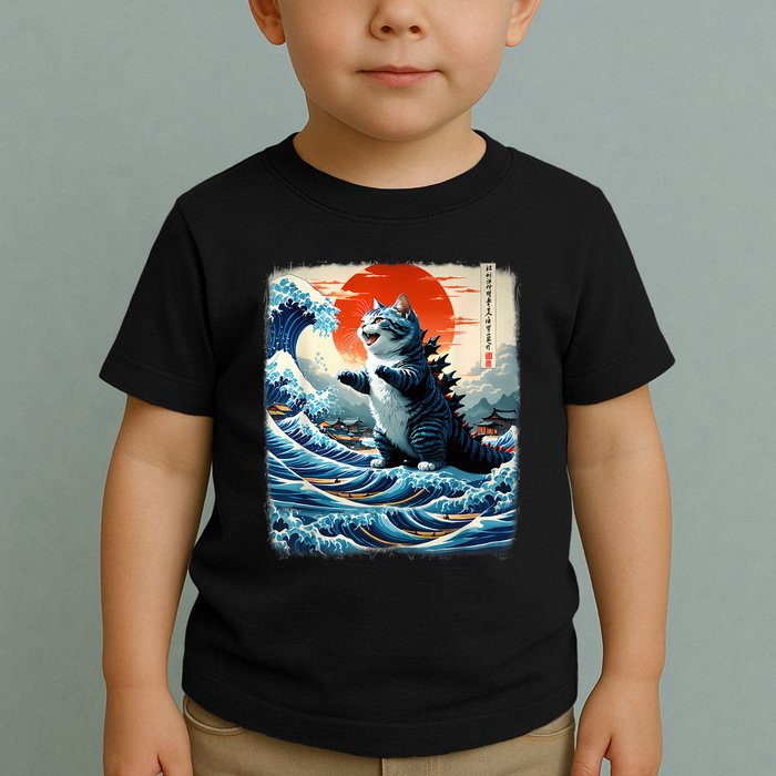 Catzilla Cat Japanese Art Funny Cat Adventure Toddler T-Shirt