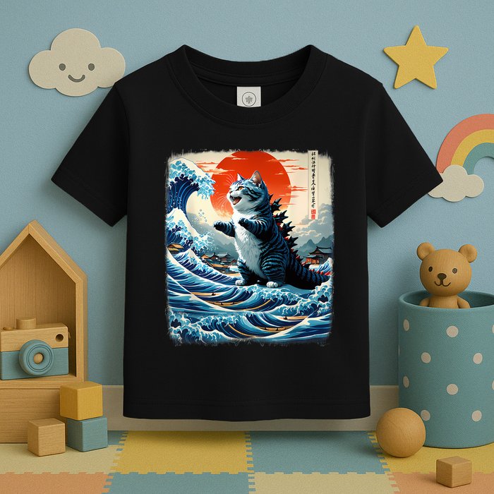 Catzilla Cat Japanese Art Funny Cat Adventure Toddler T-Shirt