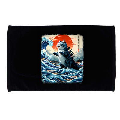 Catzilla Cat Japanese Art Funny Cat Adventure Microfiber Hand Towel