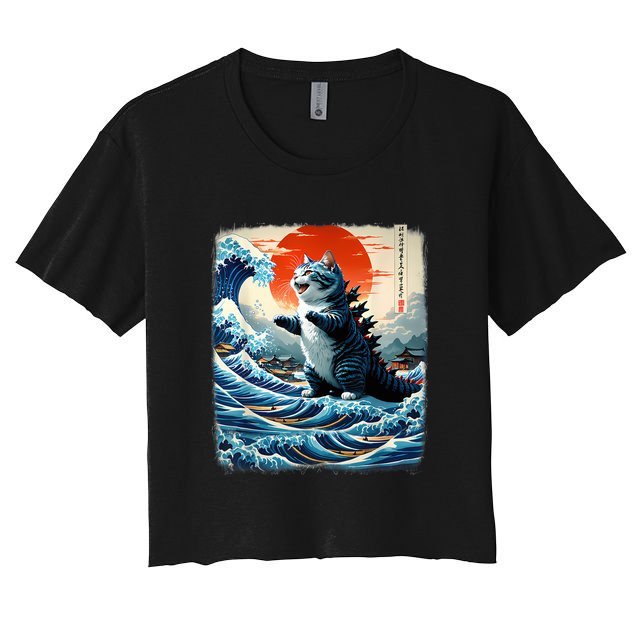 Catzilla Cat Japanese Art Funny Cat Adventure Crop Top