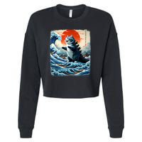 Catzilla Cat Japanese Art Funny Cat Adventure Cropped Pullover Crew