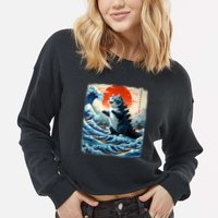 Catzilla Cat Japanese Art Funny Cat Adventure Cropped Pullover Crew