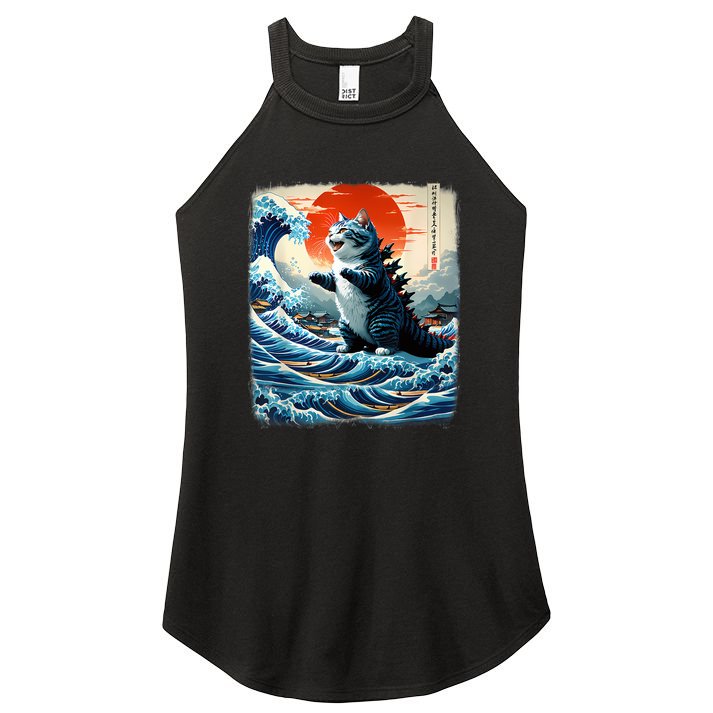 Catzilla Cat Japanese Art Funny Cat Adventure Women's Perfect Tri Rocker Tank