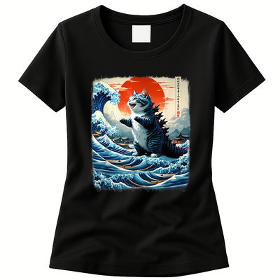 Catzilla Cat Japanese Art Funny Cat Adventure Womens T-Shirt