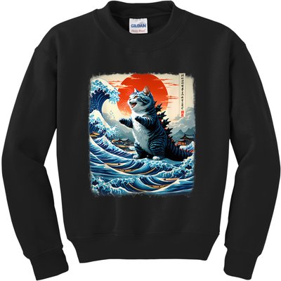 Catzilla Cat Japanese Art Funny Cat Adventure Kids Sweatshirt