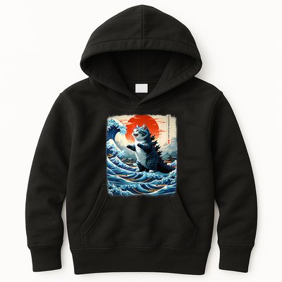 Catzilla Cat Japanese Art Funny Cat Adventure Kids Hoodie