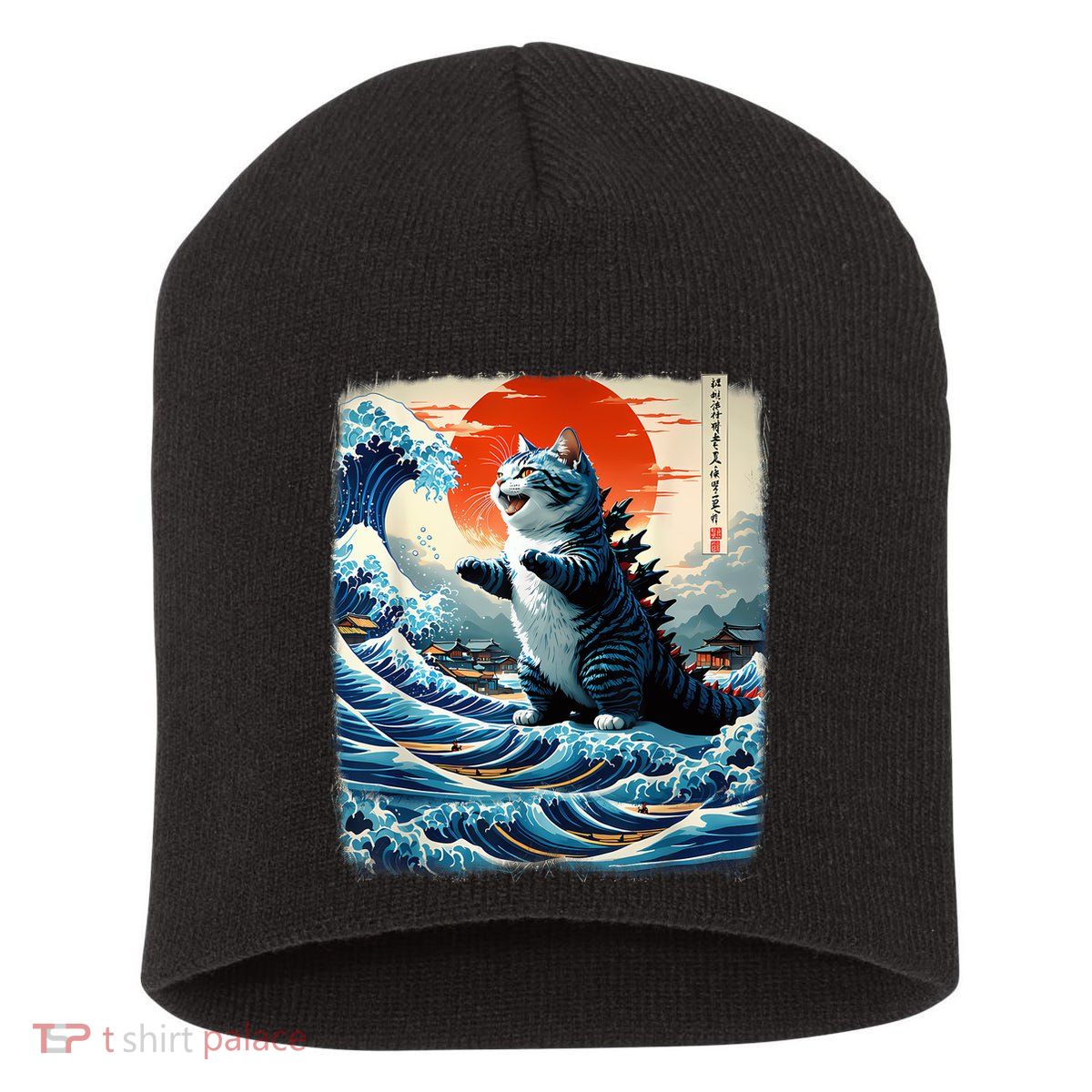 Catzilla Cat Japanese Art Funny Cat Adventure Short Acrylic Beanie