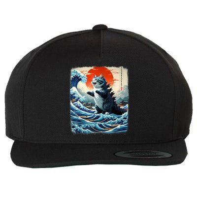 Catzilla Cat Japanese Art Funny Cat Adventure Wool Snapback Cap
