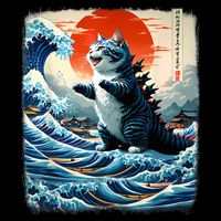 Catzilla Cat Japanese Art Funny Cat Adventure Wool Snapback Cap