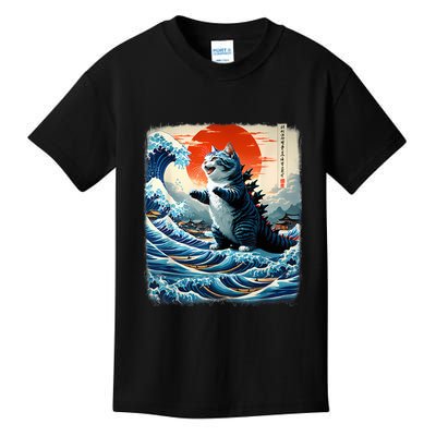 Catzilla Cat Japanese Art Funny Cat Adventure Kids T-Shirt