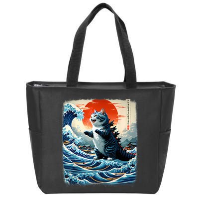 Catzilla Cat Japanese Art Funny Cat Adventure Zip Tote Bag