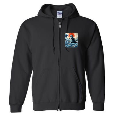 Catzilla Cat Japanese Art Funny Cat Adventure Full Zip Hoodie