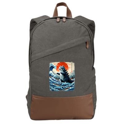 Catzilla Cat Japanese Art Funny Cat Adventure Cotton Canvas Backpack
