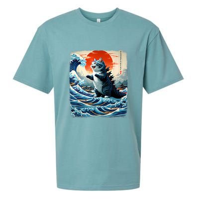 Catzilla Cat Japanese Art Funny Cat Adventure Sueded Cloud Jersey T-Shirt