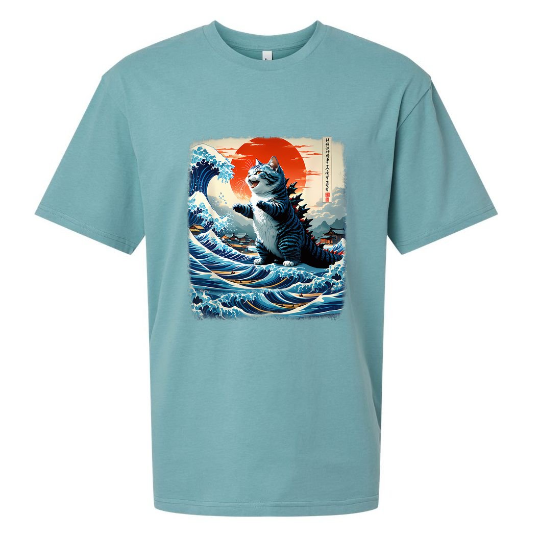 Catzilla Cat Japanese Art Funny Cat Adventure Sueded Cloud Jersey T-Shirt