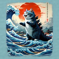 Catzilla Cat Japanese Art Funny Cat Adventure Sueded Cloud Jersey T-Shirt