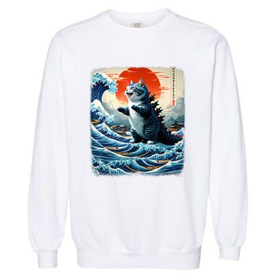 Catzilla Cat Japanese Art Funny Cat Adventure Garment-Dyed Sweatshirt