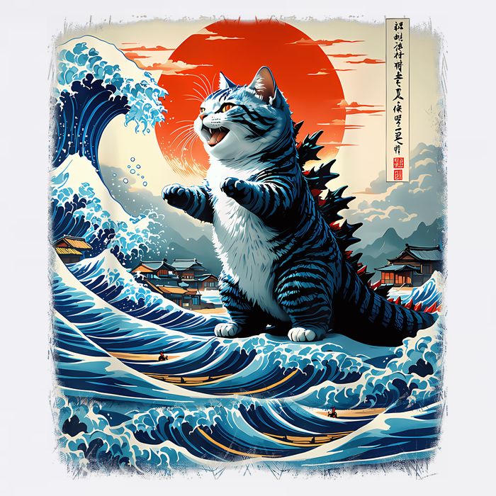 Catzilla Cat Japanese Art Funny Cat Adventure Garment-Dyed Sweatshirt