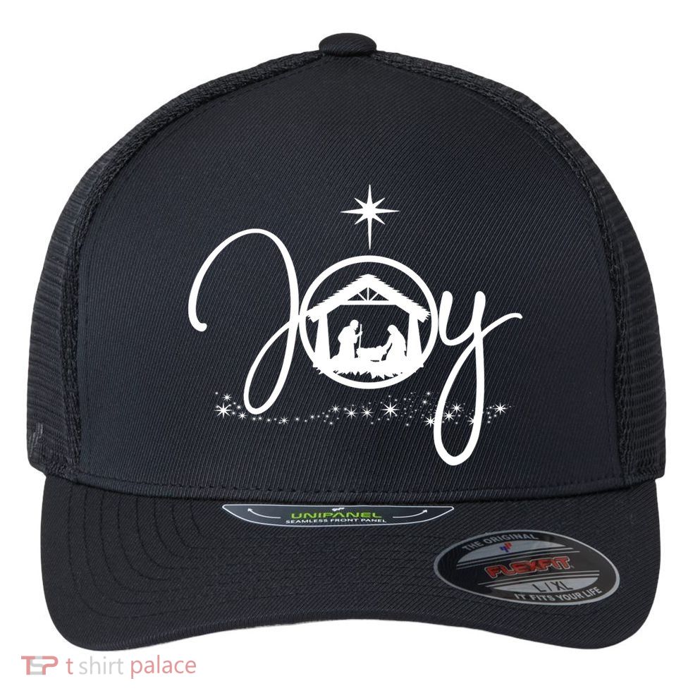 Christian Christmas Joy Jesus Nativity Scene Faith Gift TShirt Flexfit Unipanel Trucker Cap