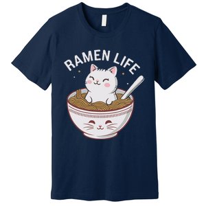 Cute Cat Japanese Aesthetics Retro Anime Ramen Bowl Premium T-Shirt