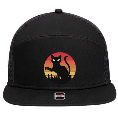 Catzilla Cat Japanese Sunset Retro Cute For Women 7 Panel Mesh Trucker Snapback Hat