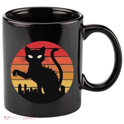 Catzilla Cat Japanese Sunset Retro Cute For Women 11oz C Handle Ceramic Mug